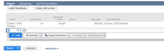 Figure 2: Selecting item to transfer.