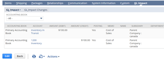Figure 4: GL Impact on Transfer Order Fulfilment.