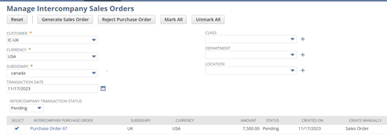 Figure 8: Generating Intercompany Sales Order