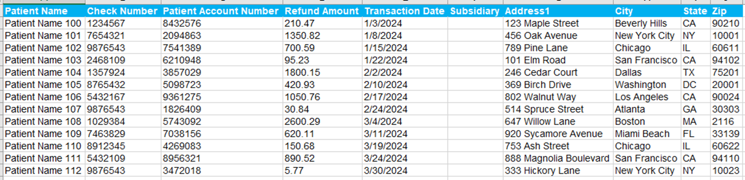 Example of source file provided by the patient EMR.