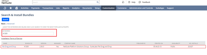 Click on Install File Drag and Drop from Bundles