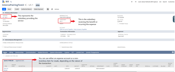 Entering the vendor bill