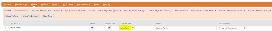 Inline field in custom employee form in NetSuite