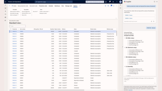 RSM's Production Variance Analysis with Copilot solution empowers production managers to quickly analyze production order variance information enabling production management and reducing financial discrepancies. 