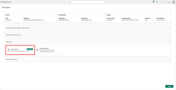 Copy your data into the newly migrated warehouse
