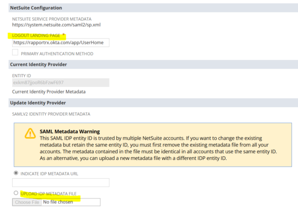 Uploading IDP Metadata File in NetSuite