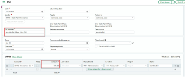 Duplicate an AP Bill in Sage Intacct