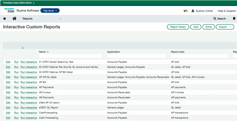 Sage Intacct's Interactive Custom Report Writer