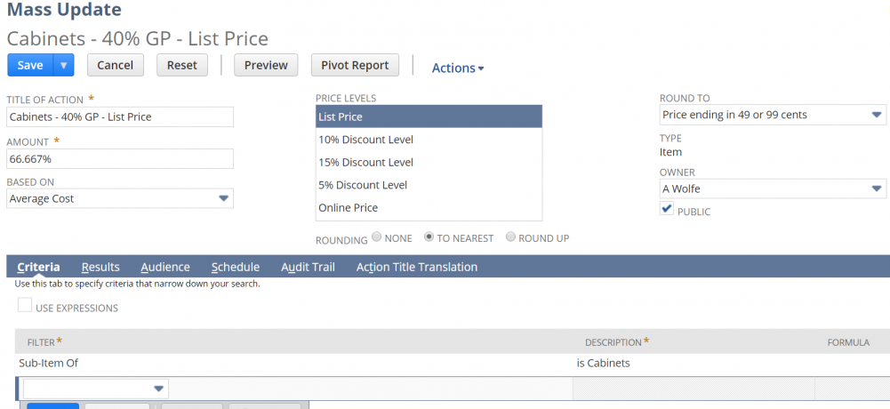 40 Pct GP Update Screen