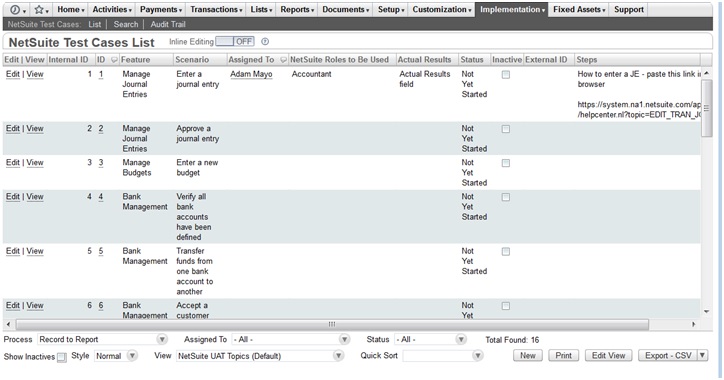 Test Scenarios for NetSuite Implemenation 5