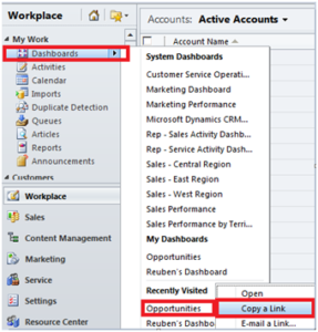 display dashboard in Dynamics CRM