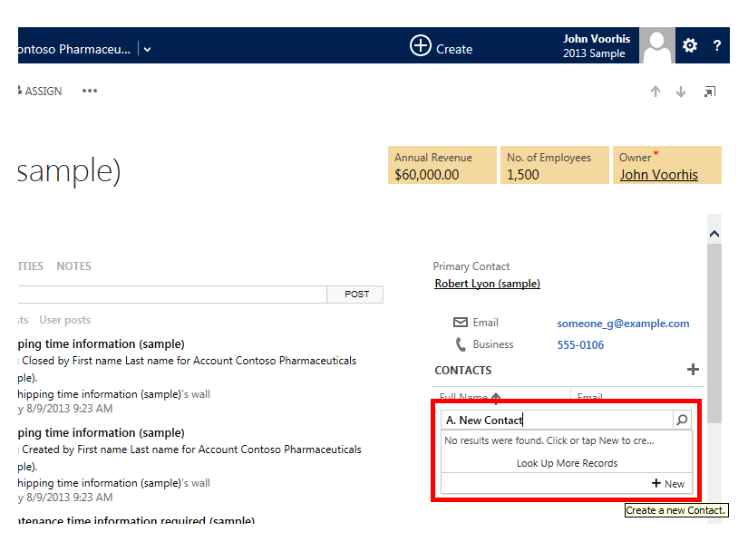 11. Dynamics CRM 2013: Quick Add - Search results, add new 11. Dynamics CRM 2013: Quick Add - Search results, add new