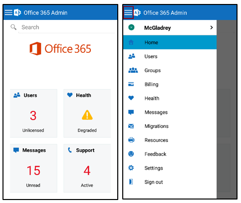 Use the Office 365 Admin App 2