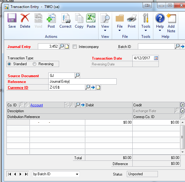 Dynamics GP 2013 R2 Copy and Paste Journal Entries from Excel 2