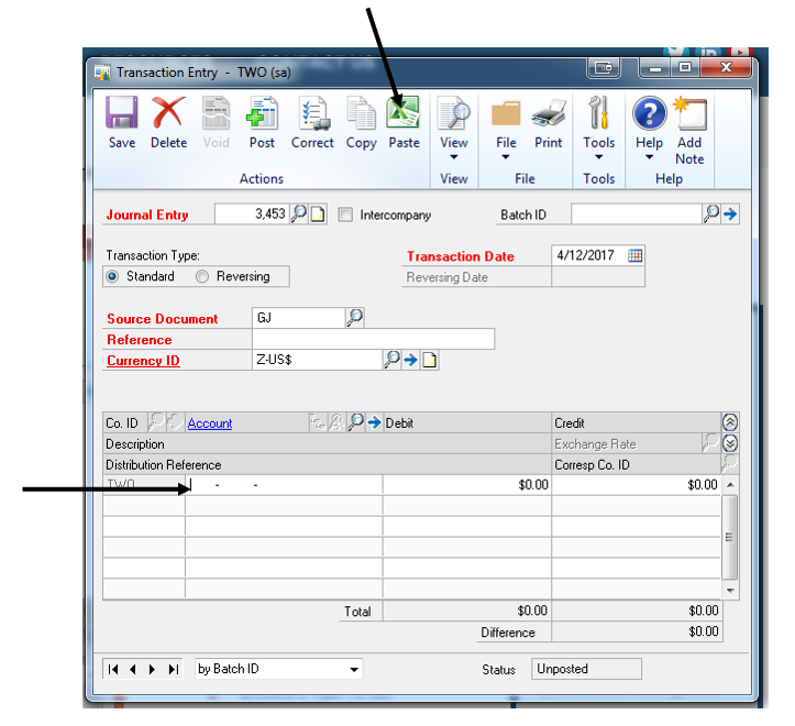 Dynamics GP 2013 R2 Copy and Paste Journal Entries from Excel 3