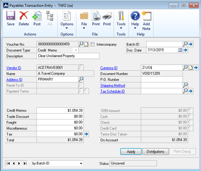 Escheatment or Unclaimed Property Procedures in Dynamics GP 2