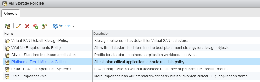 VM Storage policies